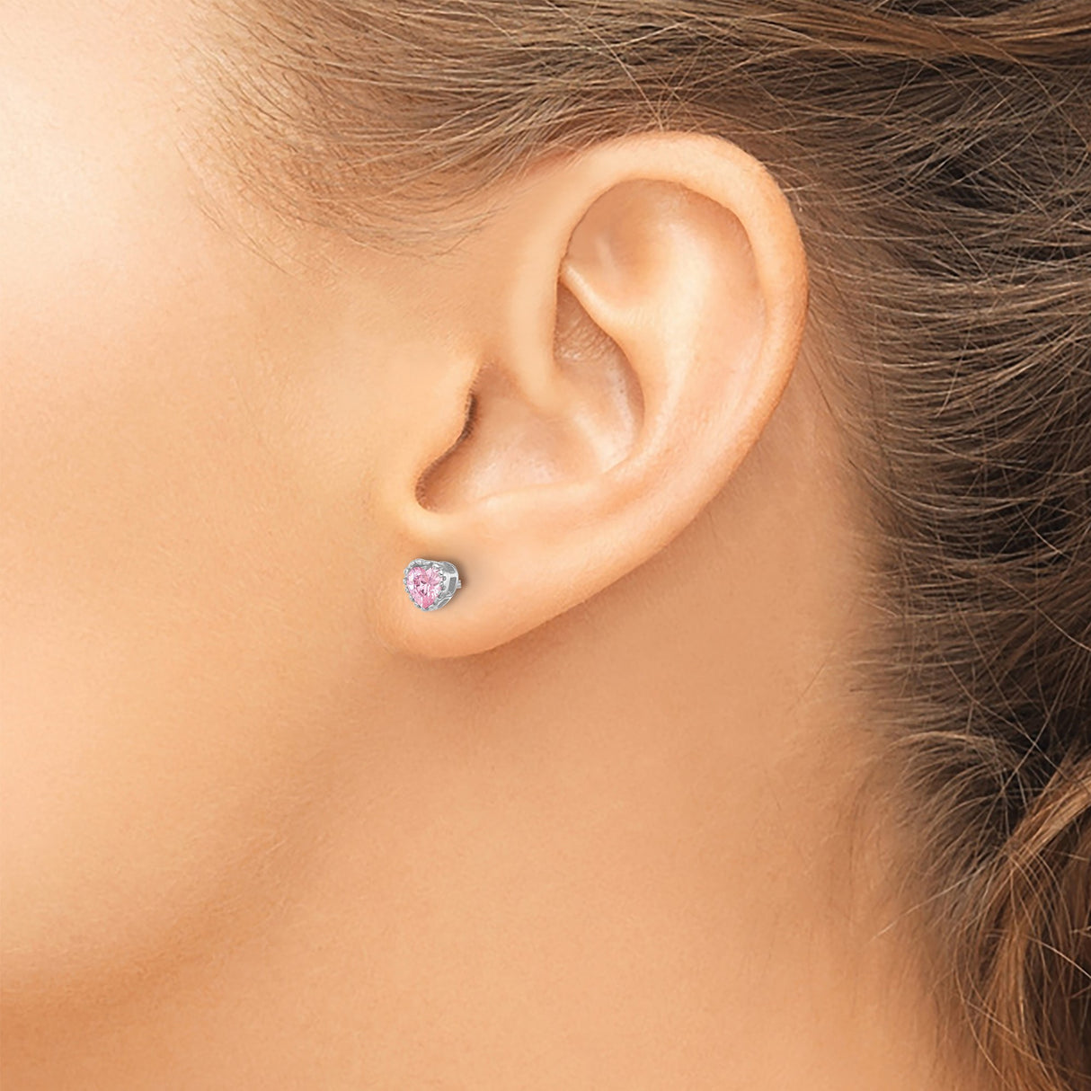 Sterling Silver Heart Shaped Stud Earrings with Pink Cubic Zirconia for Women