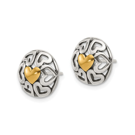Sterling Silver Celtic Knot Stud Earrings with Interlocking Hearts and Gold Plated Center