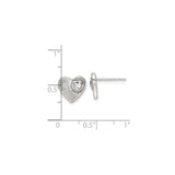 Sterling Silver Heart Stud Earrings with Cubic Zirconia and Textured Design