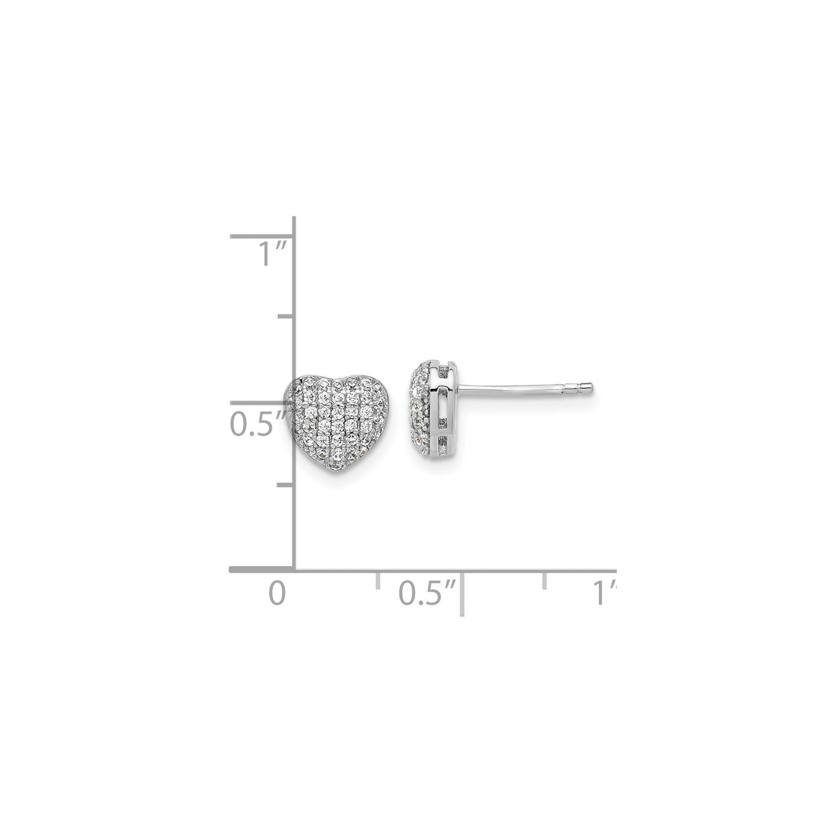 Sterling Silver Heart Stud Earrings with Pavé Cubic Zirconia, Romantic Design for Women