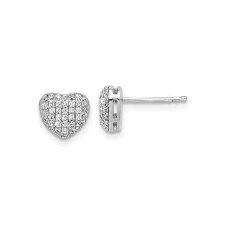 Sterling Silver Heart Stud Earrings with Pavé Cubic Zirconia, Romantic Design for Women