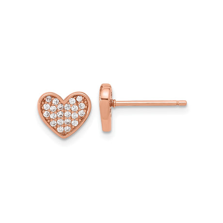 Sterling Silver Pavé Heart Stud Earrings with Cubic Zirconia, Romantic Rose Gold Accents