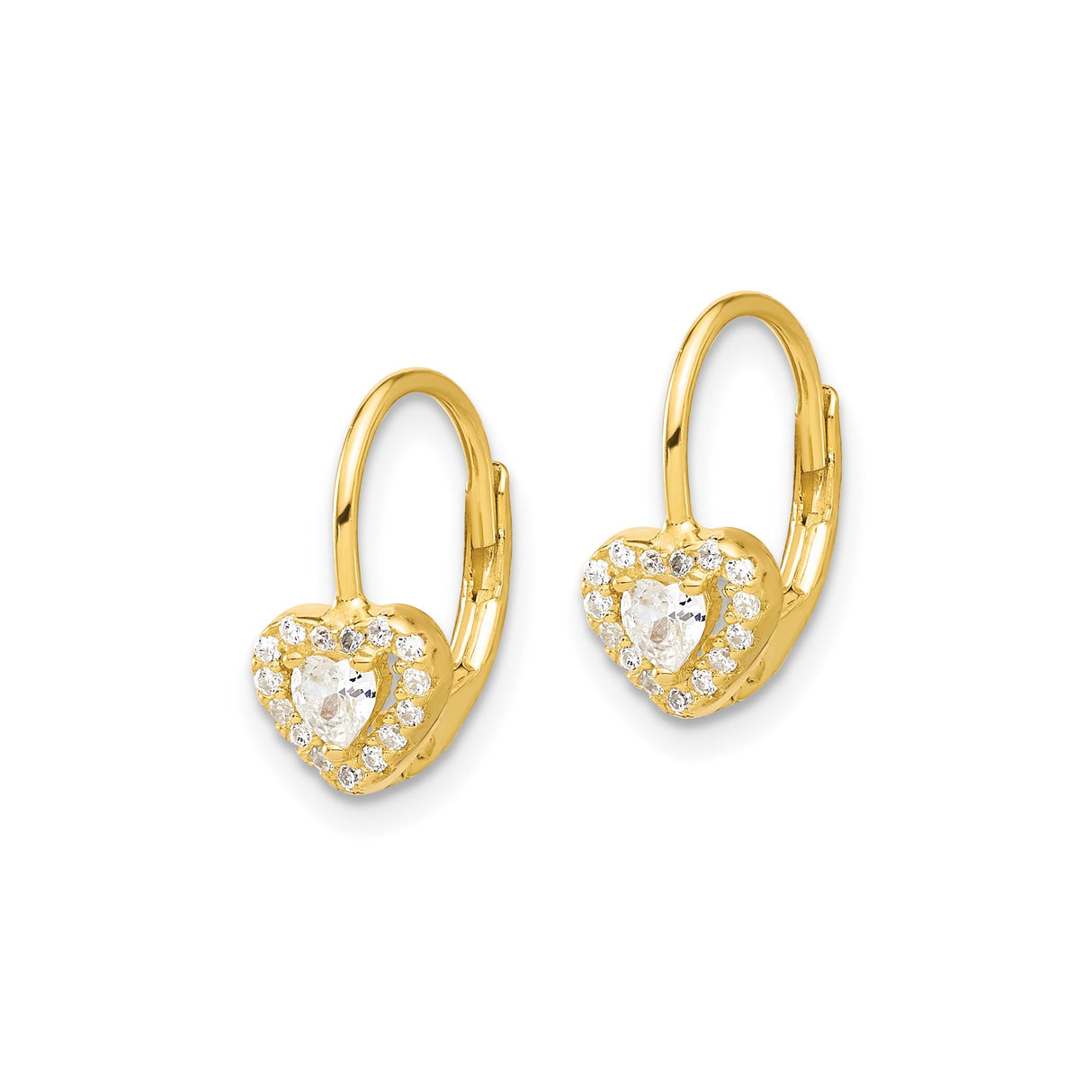 Sterling Silver Heart Leverback Earrings with Cubic Zirconia and Gold-Plated Finish
