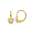 Sterling Silver Heart Leverback Earrings with Cubic Zirconia and Gold-Plated Finish