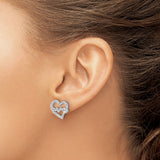 Sterling Silver Heartbeat Stud Earrings with Cubic Zirconia, ECG Line Heart Design