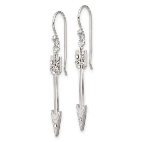 Sterling Silver Arrow Dangle Earrings with Cubic Zirconia, Boho Minimalist Design for Women
