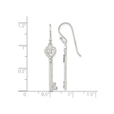 Sterling Silver Dangle Earrings with Cubic Zirconia, Heart Shaped Vintage Skeleton Key Design
