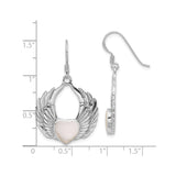 Sterling Silver Dangle Earrings with Rose Quartz Heart and Angel Wing Design for Women
