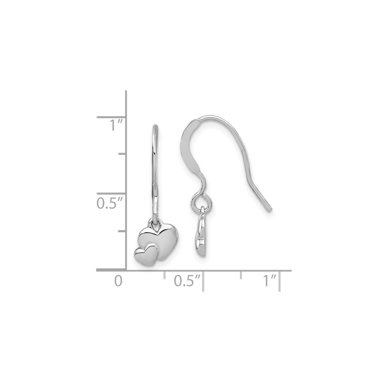 Sterling Silver Dangle Earrings with Double Heart Charms, Lightweight Minimalist Design
