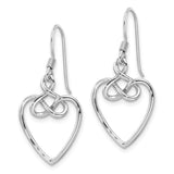 Sterling Silver Dangle Earrings, Celtic Heart Knot and Open Heart Design
