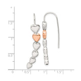 Sterling Silver Drop Earrings with Vertical Polished Hearts and Rose Gold Accent