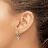 Sterling Silver Heart Dangle Hoop Earrings with Cubic Zirconia, Romantic Charm Style