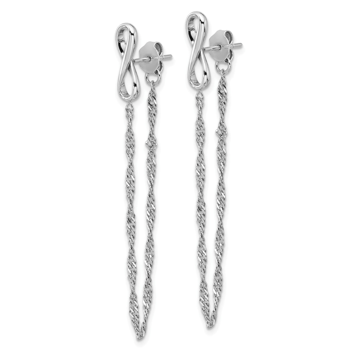 Sterling Silver Dangle Earrings with Infinity Symbol and Twisted Rope Chain Design