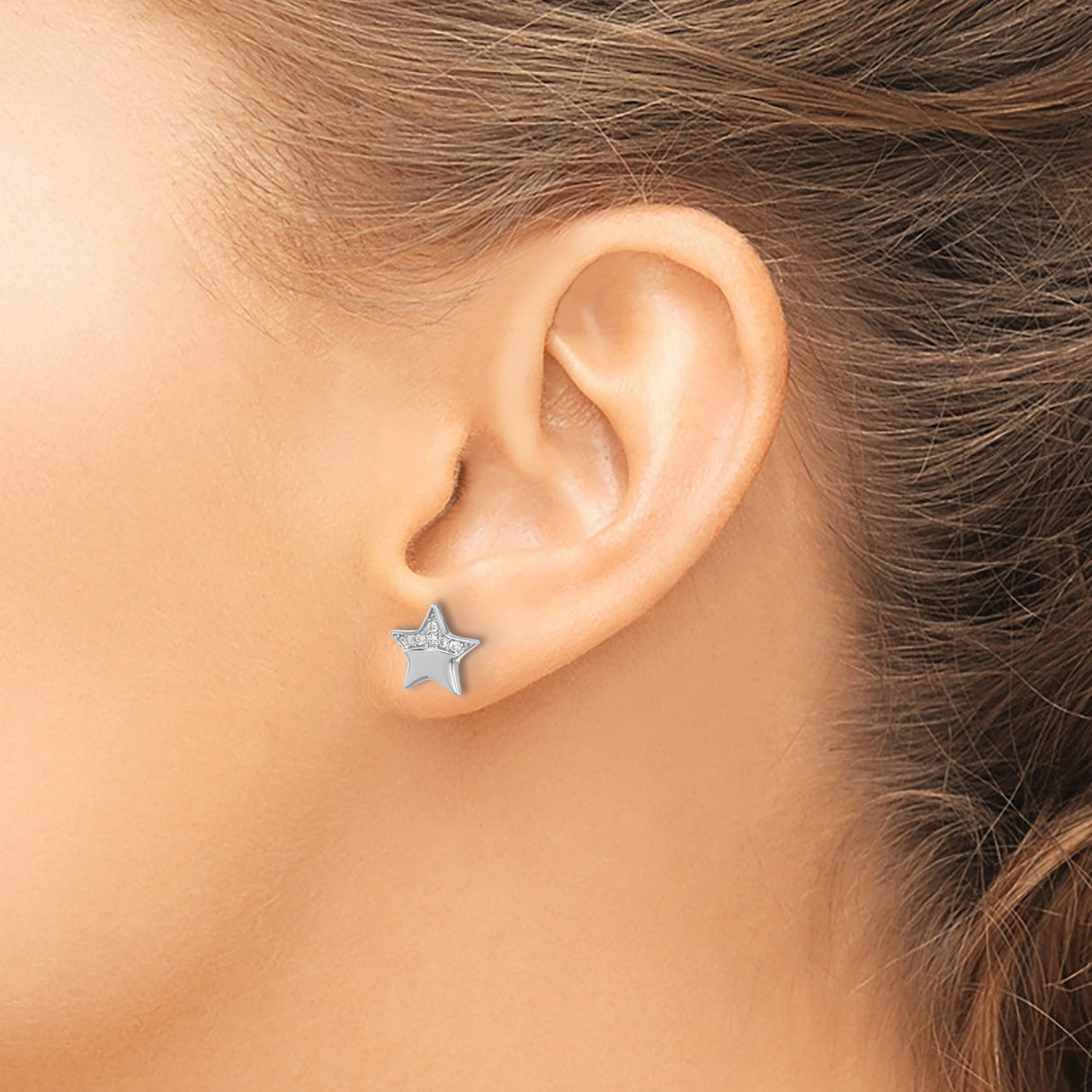 Sterling Silver Star Stud Earrings with Cubic Zirconia, Five Point Minimalist Design