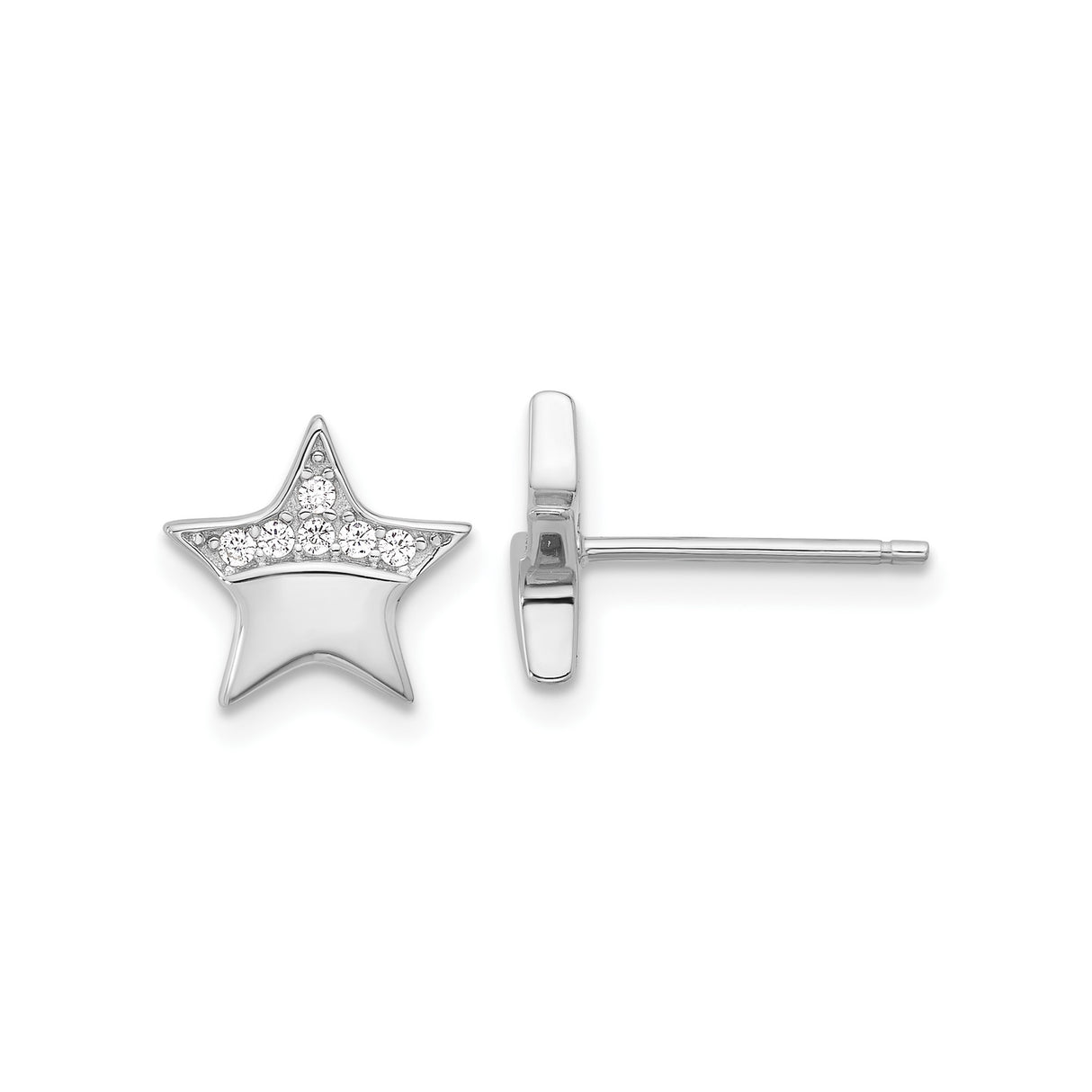 Sterling Silver Star Stud Earrings with Cubic Zirconia, Five Point Minimalist Design