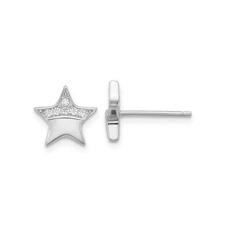 Sterling Silver Star Stud Earrings with Cubic Zirconia, Five Point Minimalist Design
