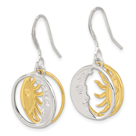 Sterling Silver Dangle Earrings, Sun and Moon Face Design, Celestial Boho Style for Women