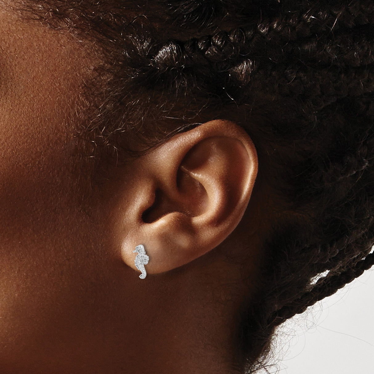 Sterling Silver Seahorse Stud Earrings with Cubic Zirconia, Ocean Theme for Women