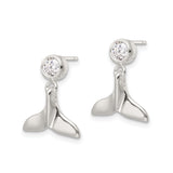 Sterling Silver Whale Tail Dangle Earrings With CZ Accent