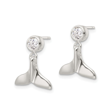 Sterling Silver Whale Tail Dangle Earrings With CZ Accent