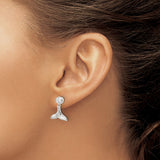 Sterling Silver Whale Tail Dangle Earrings With CZ Accent