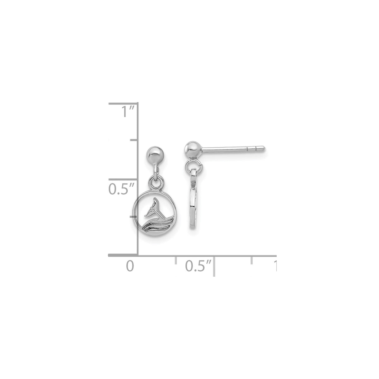 Sterling Silver Ichthys Fish Dangle Earrings with Wave Accents, Christian Symbol Design