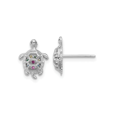 Sterling Silver Turtle Stud Earrings for Women with Multicolor Gemstone Shell, Ocean Theme Animal Design, Nature Inspired Jewelry, Symbolic Wisdom and Longevity Fashion, Lightweight Casual Accessory