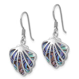 Sterling Silver Dangle Earrings with Abalone Shell, Scallop Design, Coastal Beach Style