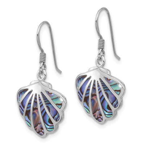 Sterling Silver Dangle Earrings with Abalone Shell, Scallop Design, Coastal Beach Style