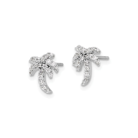 Sterling Silver Palm Tree Earrings with Cubic Zirconia, Tropical Beach Studs for Women