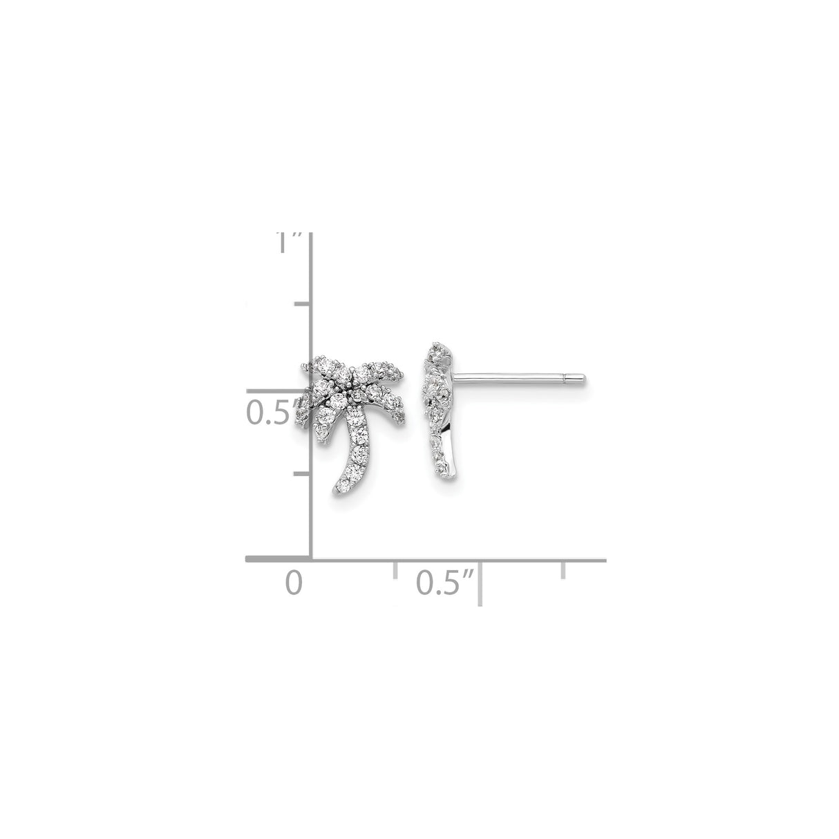 Sterling Silver Palm Tree Earrings with Cubic Zirconia, Tropical Beach Studs for Women