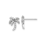 Sterling Silver Palm Tree Earrings with Cubic Zirconia, Tropical Beach Studs for Women