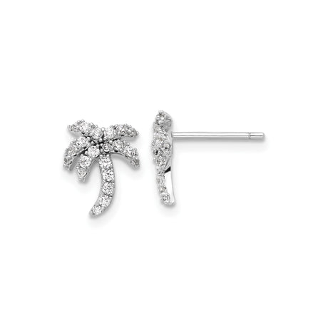 Sterling Silver Palm Tree Earrings with Cubic Zirconia, Tropical Beach Studs for Women