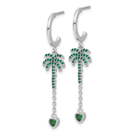 Sterling Silver Palm Tree Dangle Earrings with Cubic Zirconia and Heart Charm
