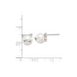 Sterling Silver Cat Face Stud Earrings with Cubic Zirconia and Pearl Accents