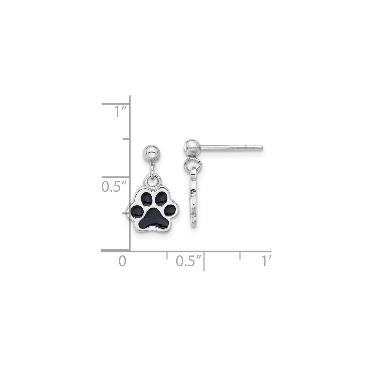 Sterling Silver Paw Print Dangle Stud Earrings with Black Enamel, Pet Lover Jewelry