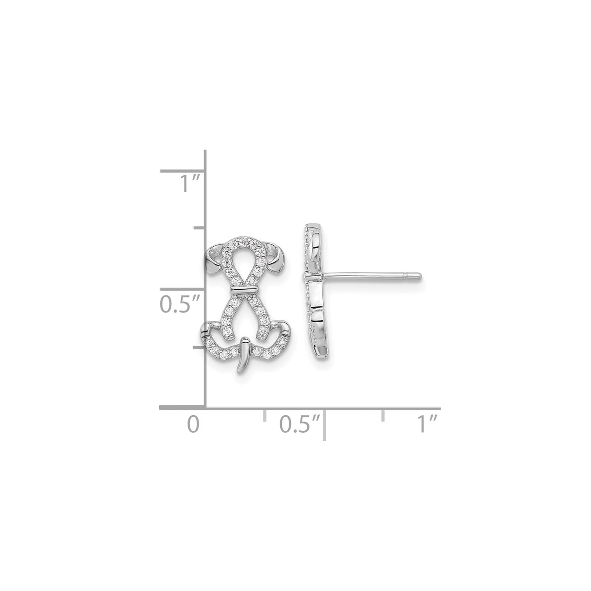Sterling Silver Dog Shaped Stud Earrings with Cubic Zirconia, Puppy Design for Women and Girls