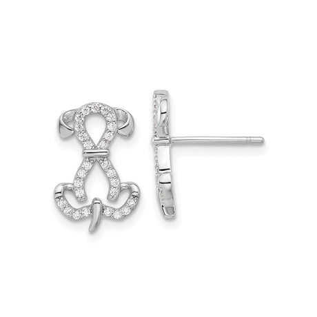 Sterling Silver Dog Shaped Stud Earrings with Cubic Zirconia, Puppy Design for Women and Girls