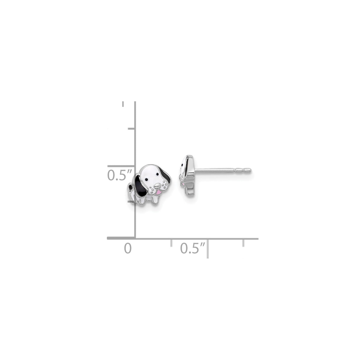 Sterling Silver Puppy Stud Earrings with Black and White Enamel, Cute Dog Face Design for Girls