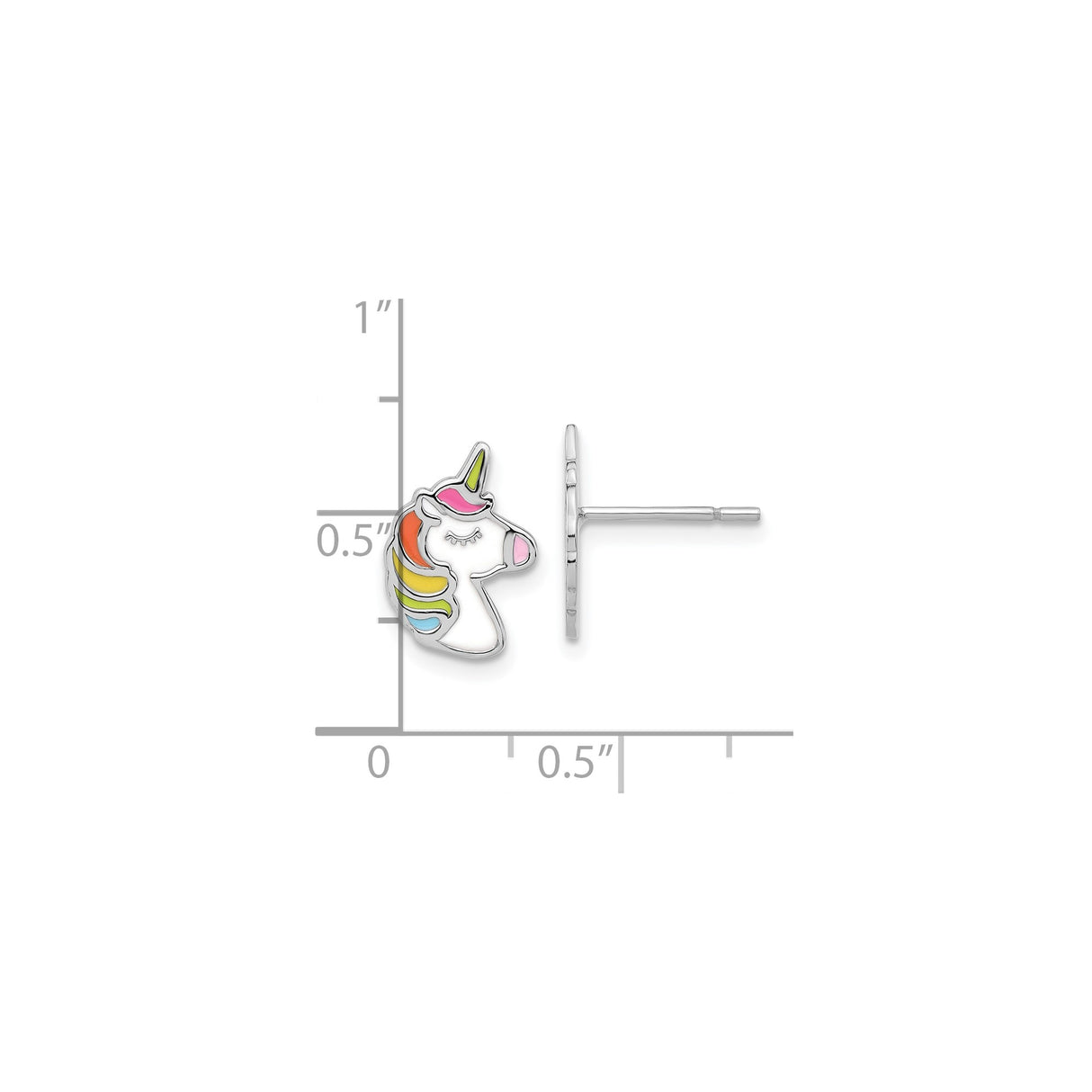 Sterling Silver Unicorn Stud Earrings Rainbow Enamel Mane