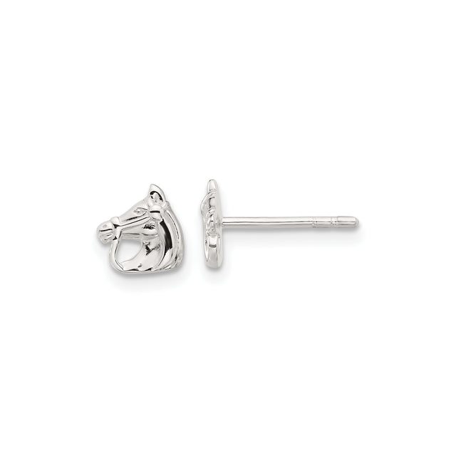 Sterling Silver Horse Head Stud Earrings, Equestrian Design for Women and Girls