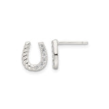 Sterling Silver Horseshoe Stud Earrings with Cubic Zirconia and Twisted Rope Design