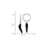 Sterling Silver Hoop Earrings with Black Italian Horn Charm, Unisex Spiritual Jewelry