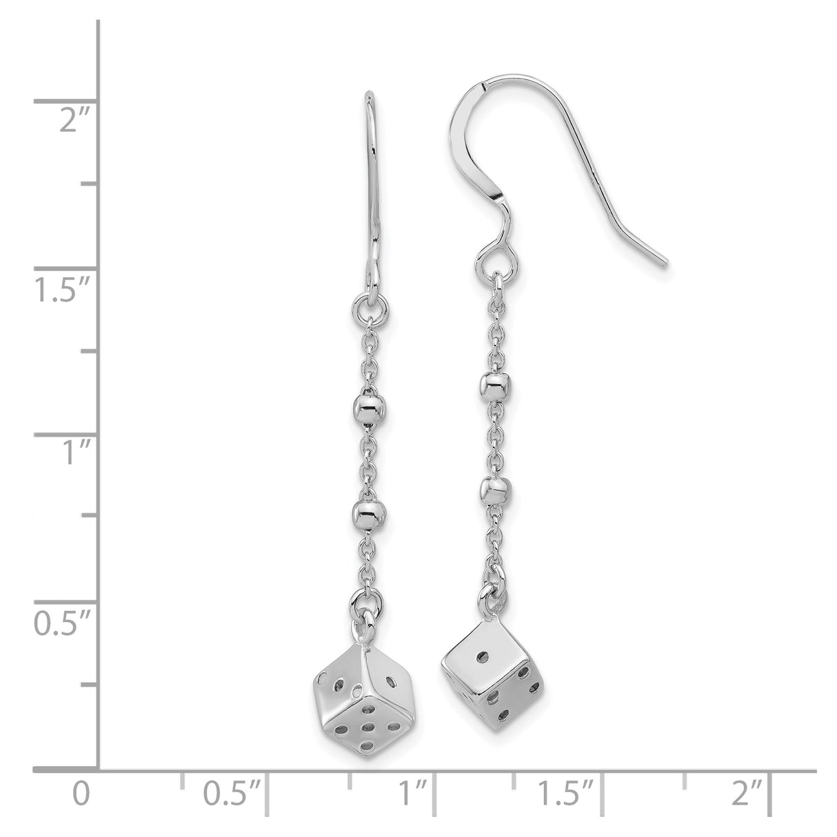 Sterling Silver Dangle Earrings with 3D Dice Charms, Beaded Chains, Casino Style