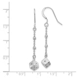 Sterling Silver Dangle Earrings with 3D Dice Charms, Beaded Chains, Casino Style