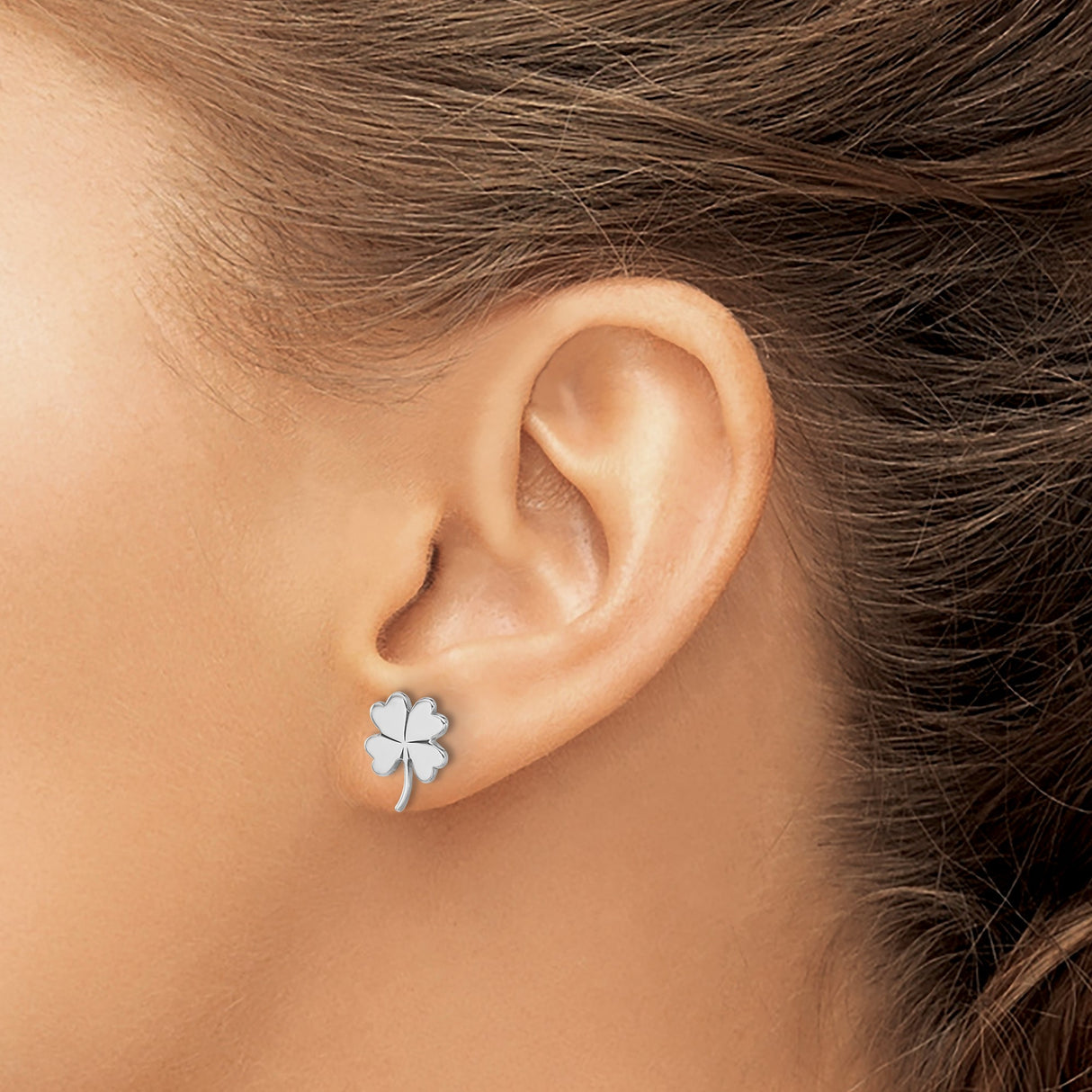 Sterling Silver Clover Stud Earrings, Four-Leaf Design, Irish Lucky Charm Jewelry