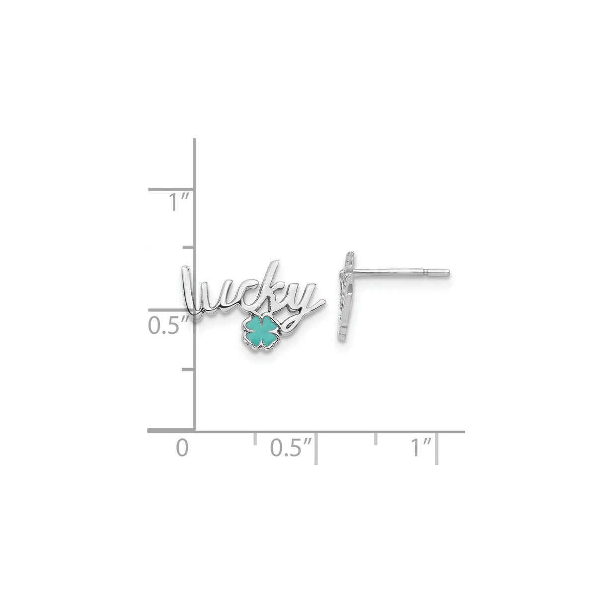Sterling Silver Stud Earrings with Turquoise Enamel Four-Leaf Clover Charm