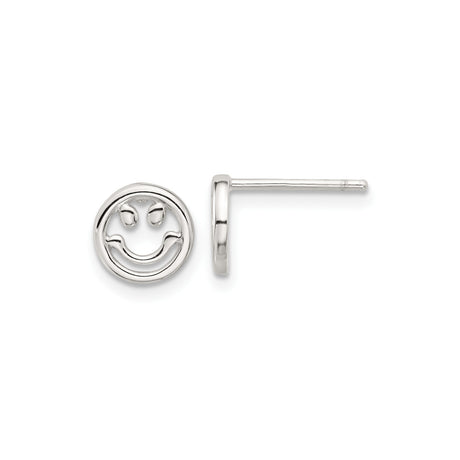 Sterling Silver Smiley Face Stud Earrings, Openwork Happy Face Design, Minimalist Unisex Style
