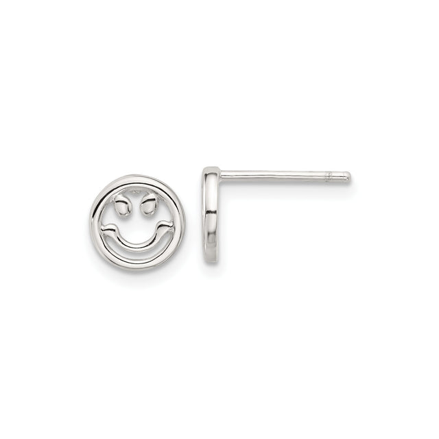 Sterling Silver Smiley Face Stud Earrings, Openwork Happy Face Design, Minimalist Unisex Style
