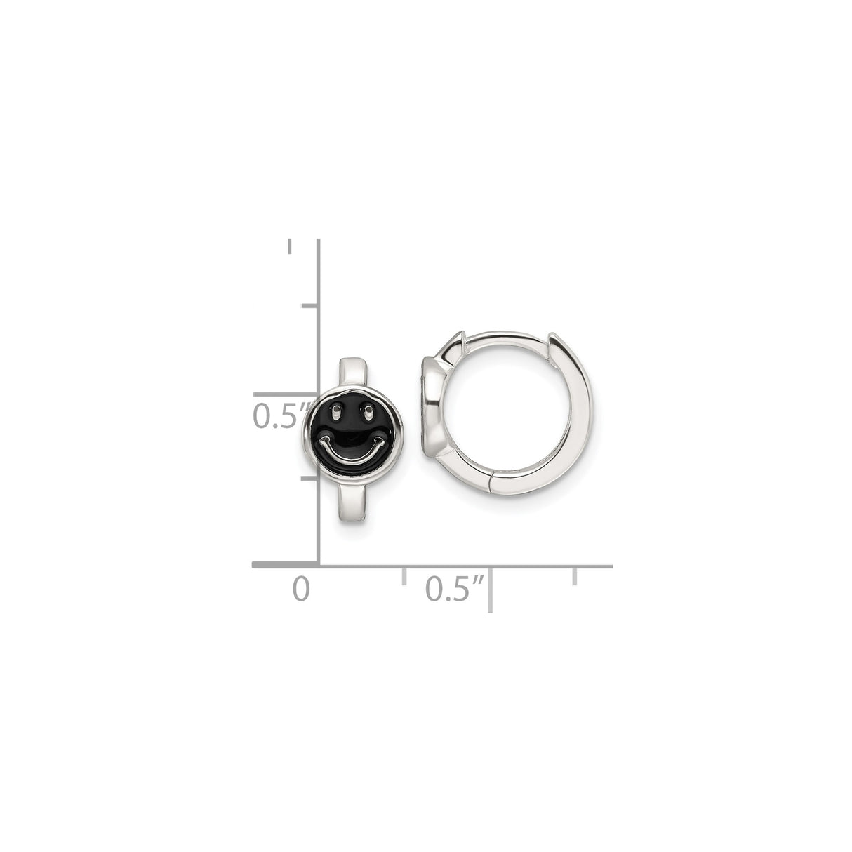 Sterling Silver Hoop Earrings with Black Enamel Smiley Face Charm, Y2K Minimalist Style